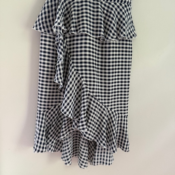 J. Crew Silk Gingham Spaghetti Strap Ruffle Tiered Midi‎ Dress Blue White Size 4 - Picture 10 of 11